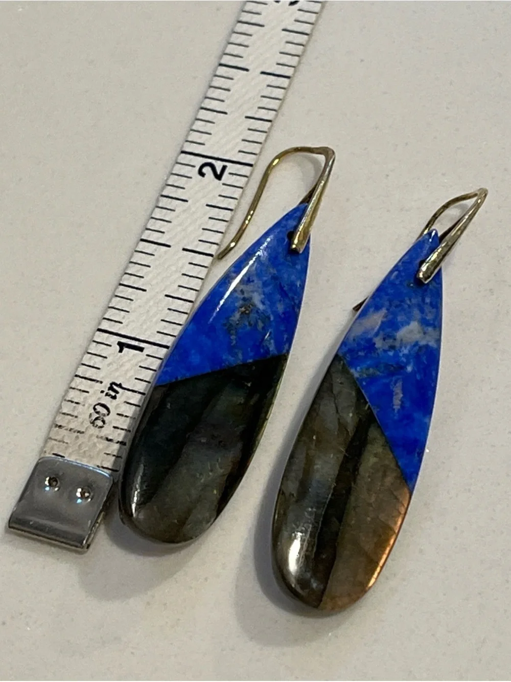 Natural Labradorite Lapis Lazuli Earrings 925 Sterling Gold Plat Dangle Tear Drp